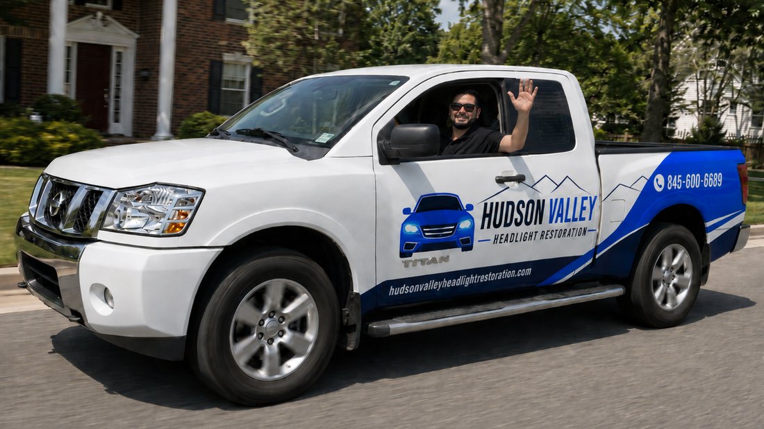 Hudson Valley Headlight Restoration truck on a Warwick, NY street